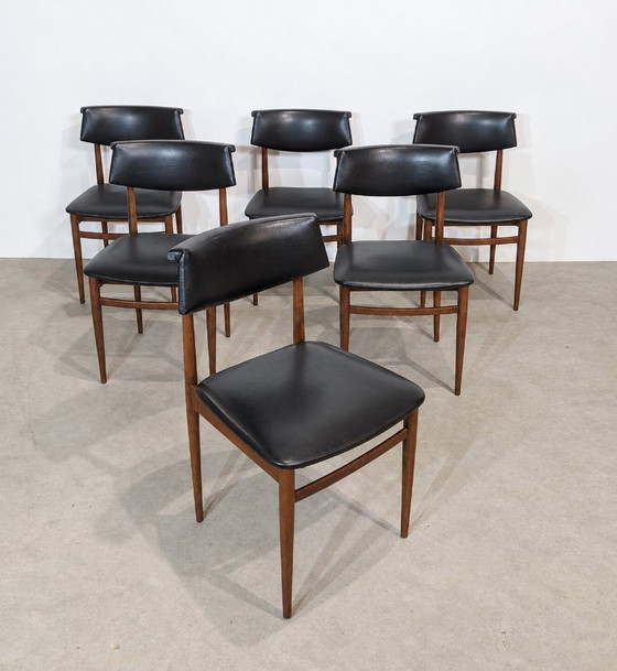 Set of 6 vintage Mid-Century chairs – 1960s – Dining chairs, Skai, Wood (photo 5 of 9)