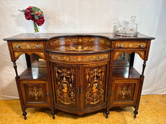 Image 1 of Antique English Sheraton Revival Rosewood Inlaid Server / Buffet – Late 19th Century