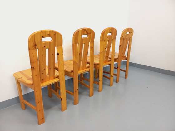 Image 1 of Suite of 4 Vintage Pine Chairs from the 70s and 80s