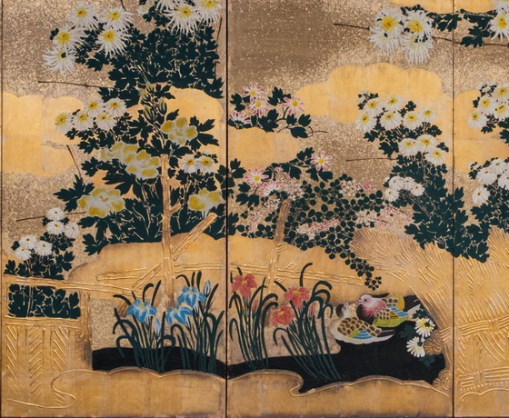Image 1 of Antique Japanese 6-Panel Folding Screen Rinpa School-style
