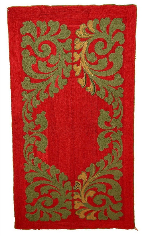 Handgemaakt antiek Amerikaans gehaakt tapijt 88 cm x 152 cm (2,9' x 5') jaren 1920 - 1B182