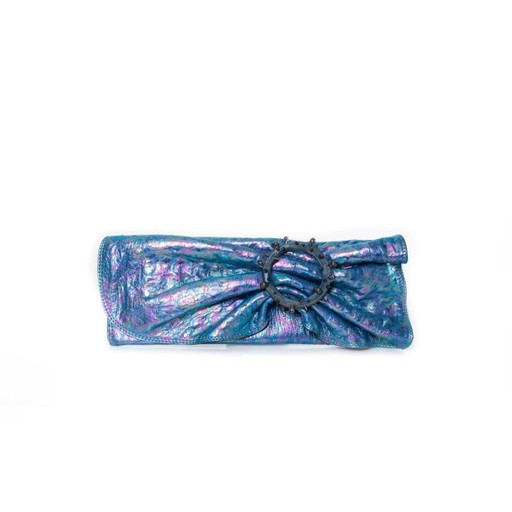 Maison Du Posh, Blaue Clutch aus Straußenleder