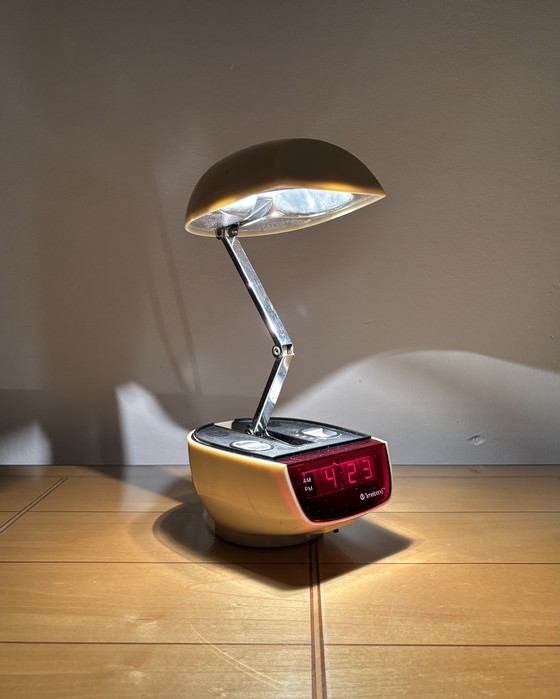 Image 1 of Lamp Table + Clock Timeband C-590 Timeco Vintage Clock - Lamp 1970s Bedside Lamp 70s Digital Alarm Clock Mid Century Space Age