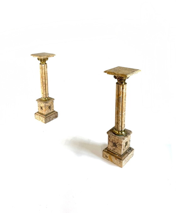 Set aus 2 Marmor- & vergoldeten Bronze-Säulen, 1930er Jahre (photo 2 of 10)