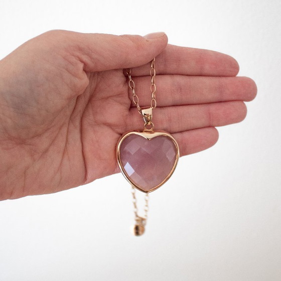 Image 1 of Collier Bronzallure Milano plaqué or 18 carats, cœur en quartz rose