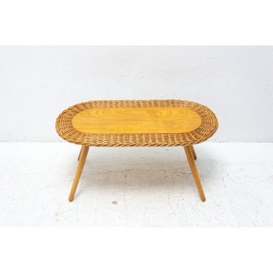 Image 1 of Vintage rattan stool by Jan Kalous for ÚLUV, Czechoslovakia 1960s