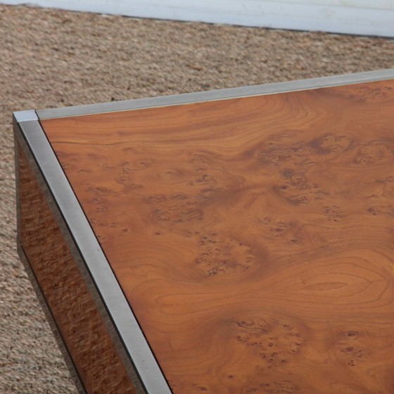 Image 1 of Square coffee table in burl wood in the style of Willy Rizzo, 1970
