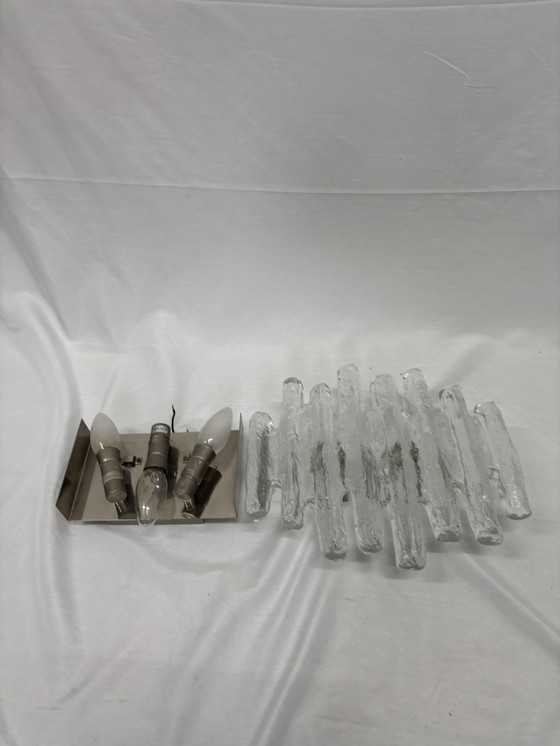 Image 1 of Vintage ice glass wall lamp Schalmei J.T Kalmar Austria 1960