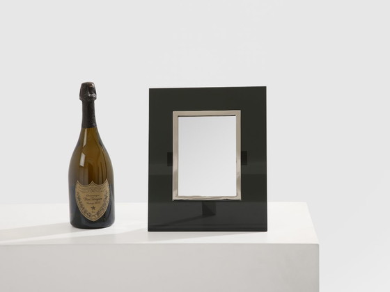 Image 1 of La Maison Desny Art Deco nikkelmetalen opaalglazen tafelspiegel uit de jaren 1930