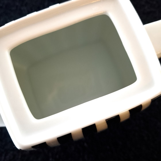 Image 1 of Teiera vintage in ceramica bianca e nera con motivo zebrato