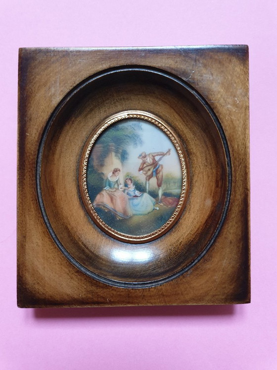 Image 1 of Quadro in miniatura con cornice in noce, fine XIX secolo