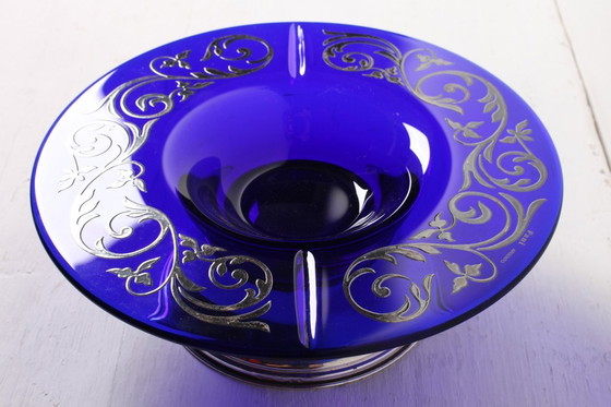 Image 1 of Mid-cetury Rare Cobalt Blue Crystal and Silver Bowl / Fani Argento / Florence / Italy / 1930s