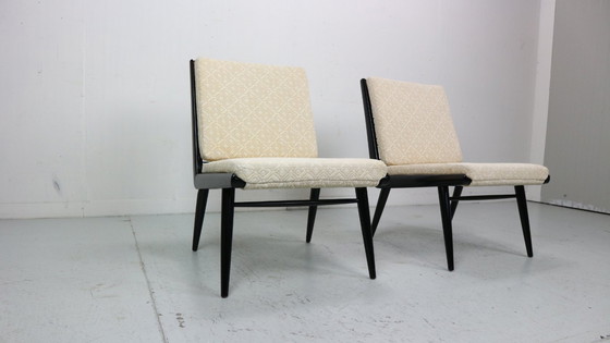 Image 1 of 2x 'Boomerang' H. Mitzlaff, E. Schmidt per Soloform, sedie a sdraio bouclé, 1953