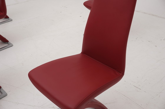 Image 1 of Rolf Benz 7800 Stühle 6 Stk. Leder Rot Stuhl Freischwinger