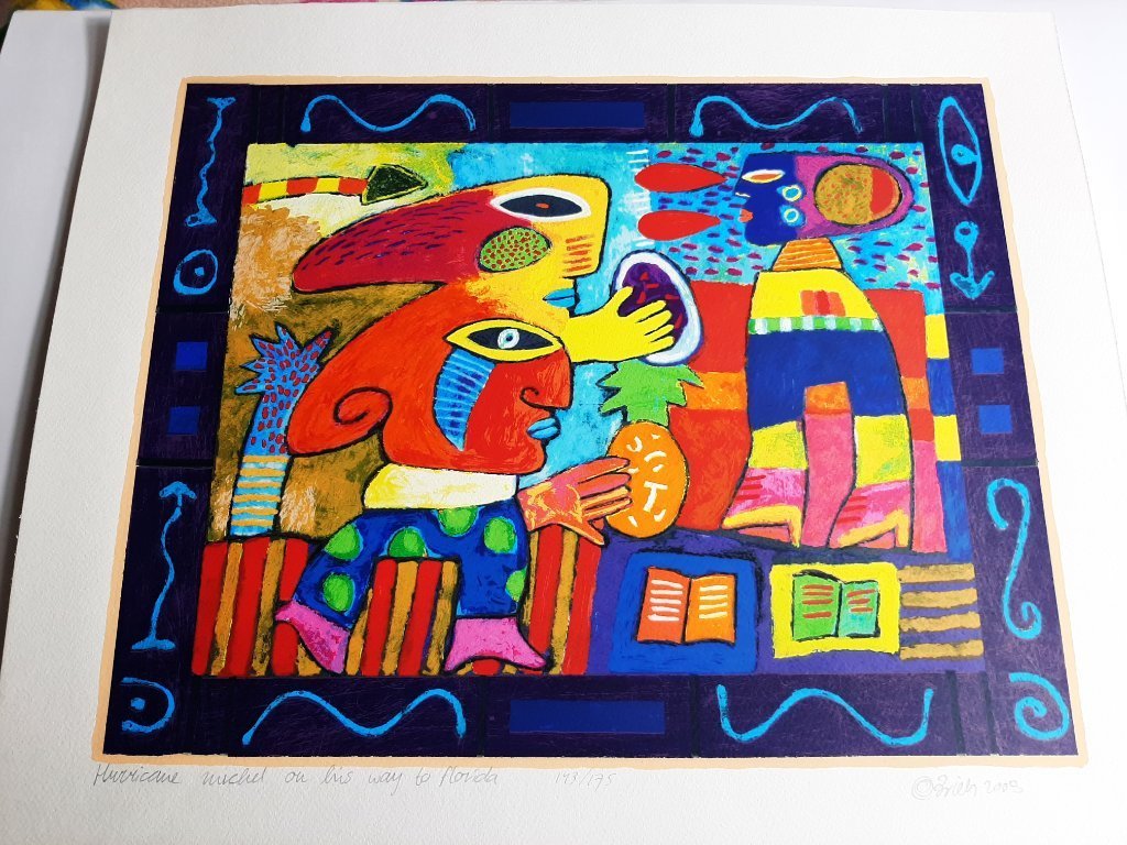 Clemens Briels, Screen print, Title, Hurricane Michel is on his