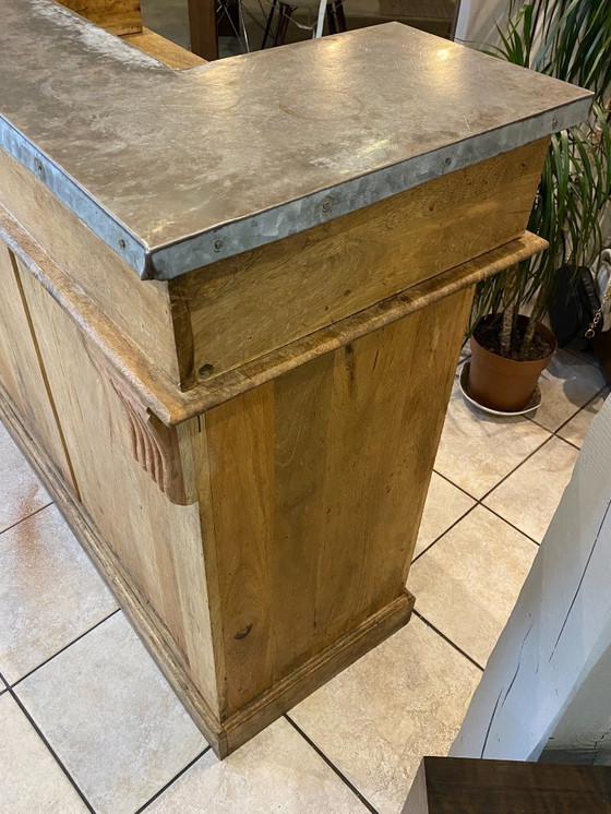 Image 1 of Mobili da bar antichi e autentici, stile vintage, bancone da bistrot, rovere e zinco, anni '50