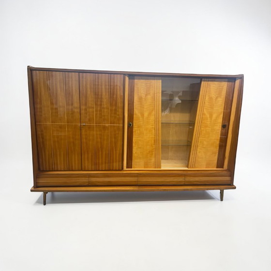 Image 1 of Exclusieve Duitse vintage barkast/woonkamerkast uit de jaren 50, hout in Riva-bootstijl.