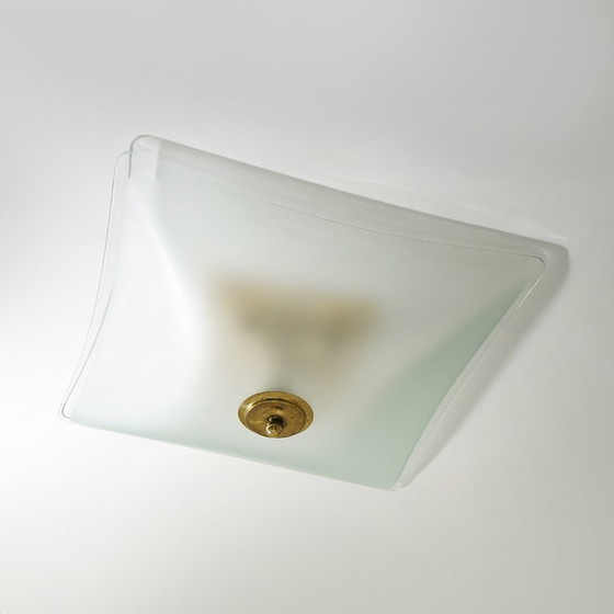 Image 1 of Lampada da soffitto in vetro satinato e ottone, anni '70