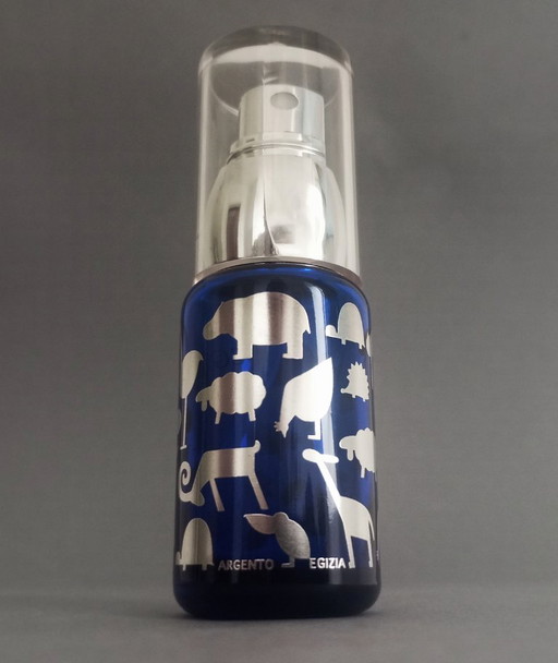 Marco Susani postmodern kobalt/verzilverd parfumflesje Egizia Italië Sottsass Associati jaren 90