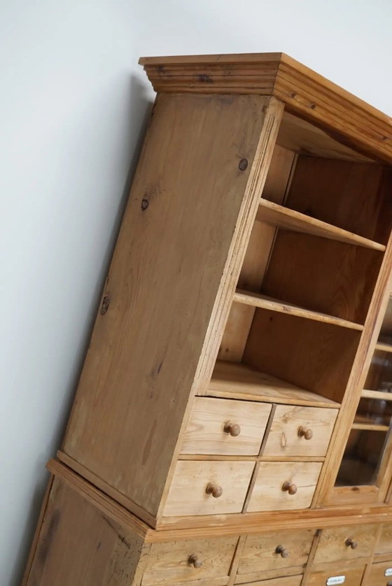 Image 1 of Large antique German apothecary cabinet / display cabinet in pine, early 20th century