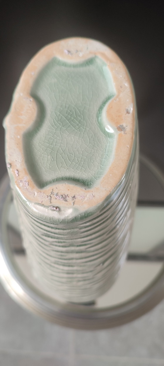 Image 1 of Crackle-glazed ceramic vase from the 1980s-90s with a plant motif

