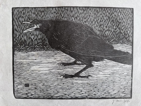 Image 1 of Jan Mankes 1889-1920 / Grabado original en madera "Cuervo gritando" 1918