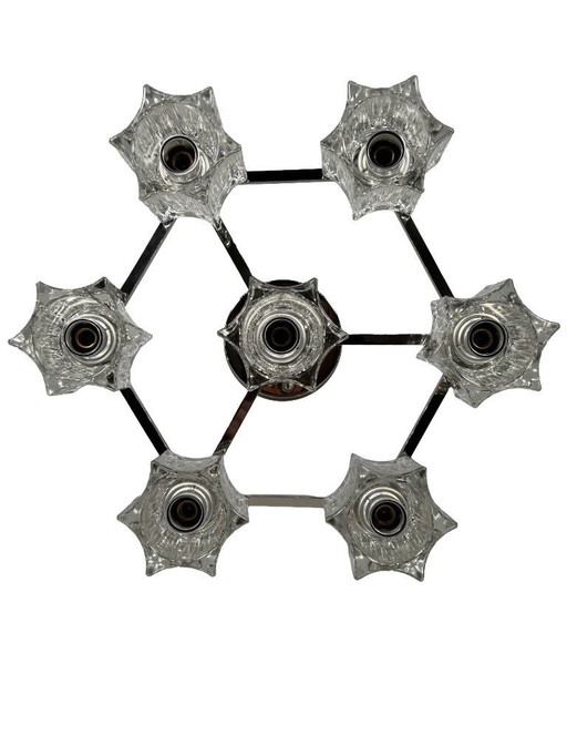 1960s/70s ceiling or wall lamp, German style, ice glass, space age design