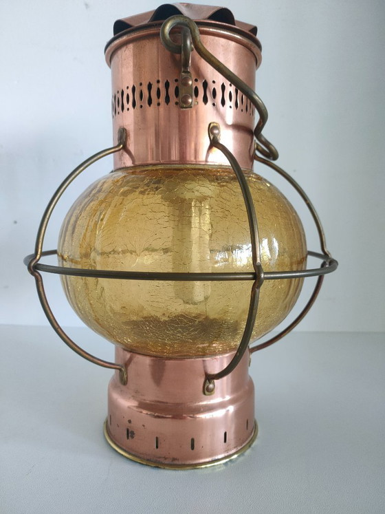 Ship's lantern 360 degrees with spherical amber crackle glass, Pendant lamps, Copper, Yellow, Vintage (photo 10 of 12)