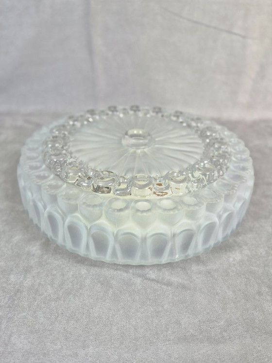 Image 1 of Vintage Pressed Glass Flush Mount Ceiling Light, Mid-Century Style, 2x E27, 29.5 cm