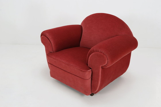 Image 1 of Ensemble de 3 fauteuils en velours rouge Art déco, années 1930