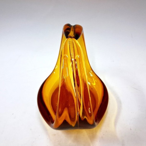 Image 1 of Cestino in vetro ambrato vintage – Centrotavola/ciotola per dolciumi scultorea