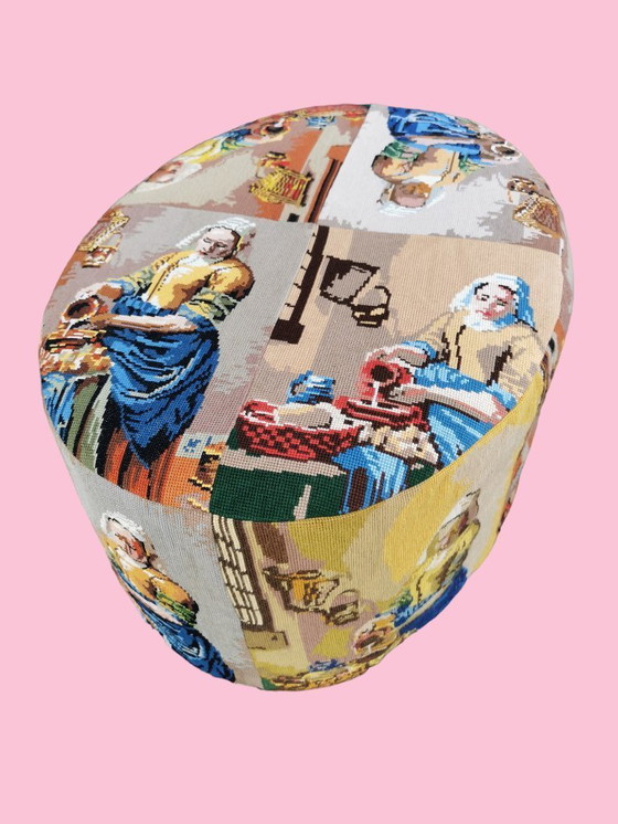 Image 1 of Cover for an oval pouf by Vermeer "Milkmaid".