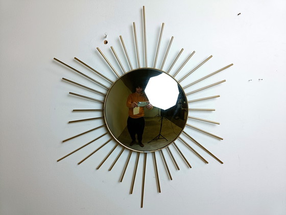 Image 1 of Vintage messing Sunburst spiegel, 1970