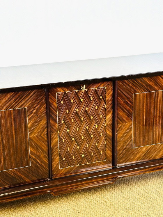 Image 1 of Lang Art Deco dressoir van Macassar ebbenhout, 1950