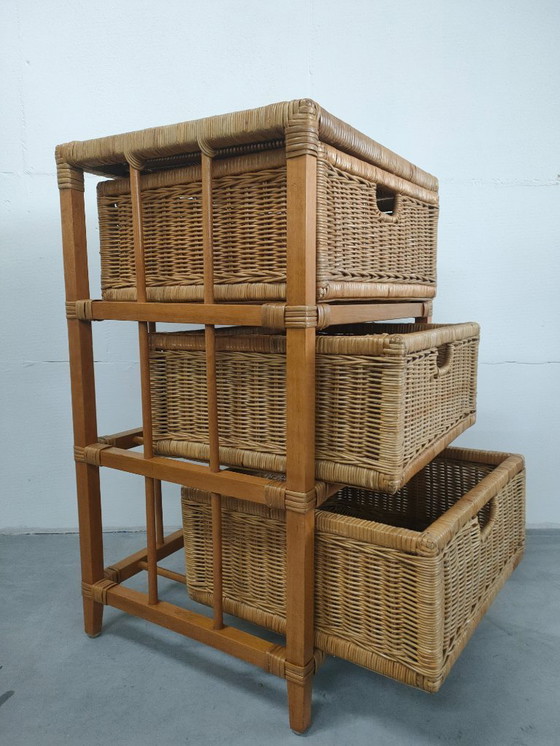 Image 1 of Set vintage jaren 70 rotan/riet/bamboe wandkastjes ladekasttes