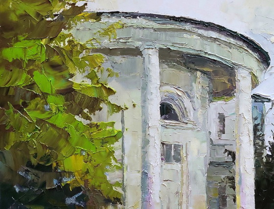Image 1 of Original Oil Painting Cityscape Architecture Park White Administration Building