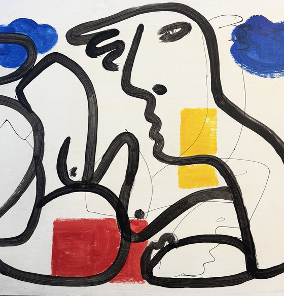 Image 1 of Gundi Falk (1966) Magnificent painting “female nude between blue and red”