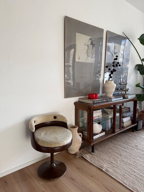 Image 1 of Space age tulip chair 1970's brown leatherette / bouclé