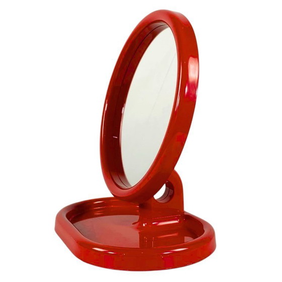 Image 1 of Specchio da Tavolo Vintage Gedy Design - Modello "Sylvie" - Rosso Space Age '70