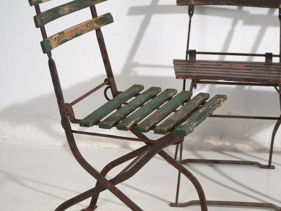 Antike klappbare Gartenstühle (ca. 1920). 4er-Set #33 – Wood, Iron (photo 12 of 25)