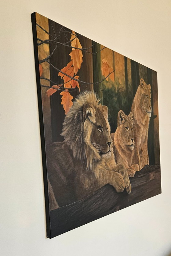Image 1 of Large handmade acrylic painting of lions "Lion's Harmony"