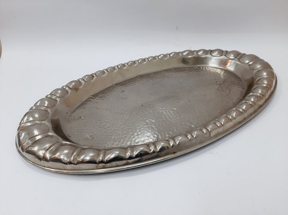 Image 1 of Vassoio ovale vintage in latta argentata 45x25 cm