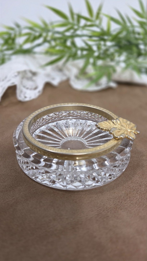 Cendrier ancien en cristal et laiton doré – Style Napoléon III