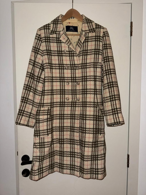 Burberry karierter Wollmantel mit zweireihiger Knopfleiste und floralem Futter – Größe 14Y / S – cadeaus, Cotton