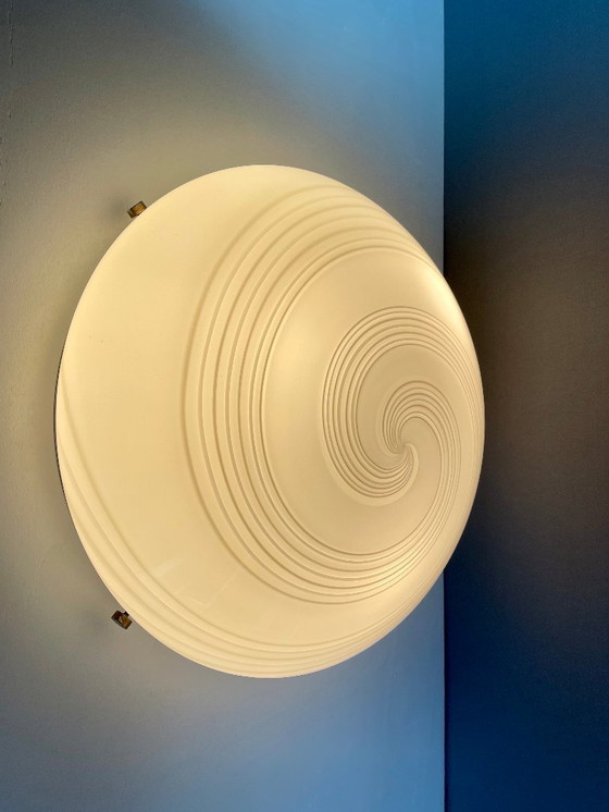 Image 1 of Murano art glass Swirled three-light large wall/ceiling lamp. Italy, 1980s.