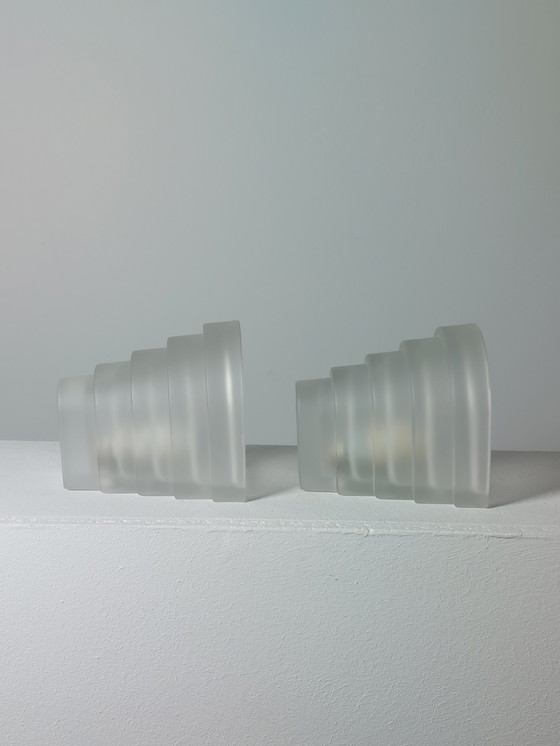 Image 1 of Coppia di lampade da parete a più livelli, vetro smerigliato, anni '80, E14, Art Déco Revival