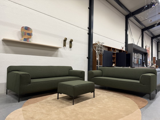 Image 1 of Design on Stock Bloq Sofa set 3 & 2.5 Seater + Footstool Green fabric