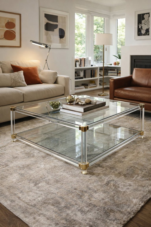 Hollywood Regency large coffee table in acrylic glass