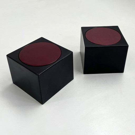 Schwarzer & Burgunder Würfelhocker Il Kubile von MIM Roma, 1970er