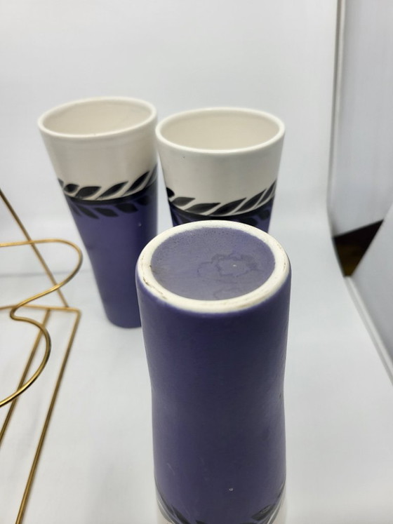 Erdecor Orangeade Basket and Cups, France, 1950, Set of 7, Tableware, Ceramic, Gold, Black (photo 6 of 11)